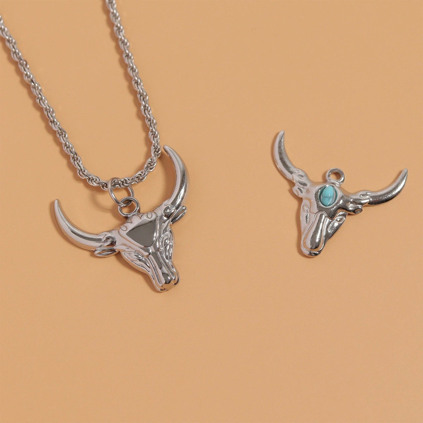 18K Gold PVD Longhorn with Turquoise Charm