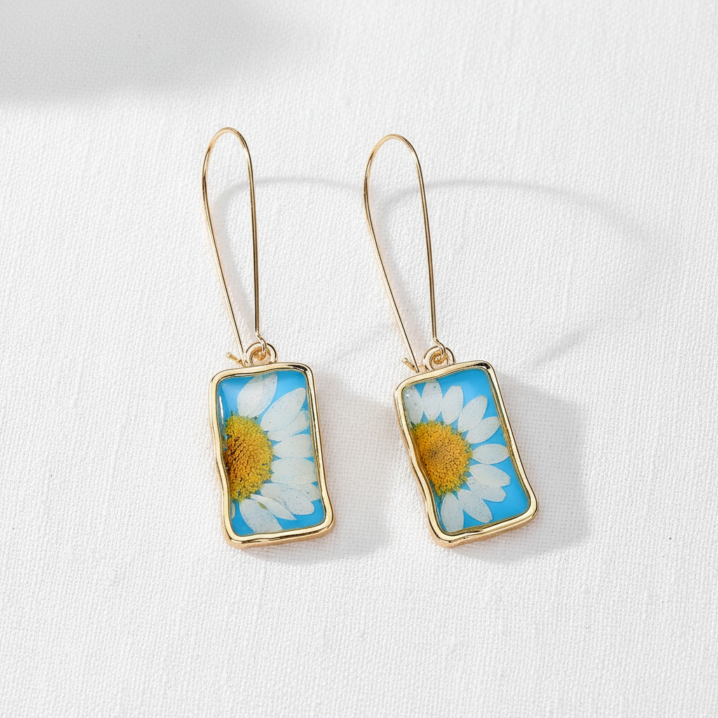 Square Daisy Drop Earrings