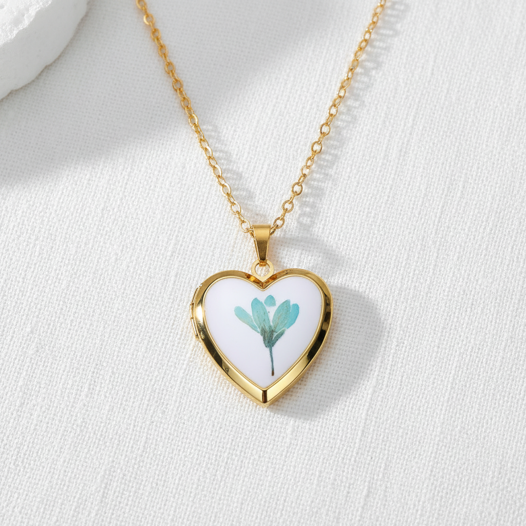 Preserved Floral Heart Locket Necklace