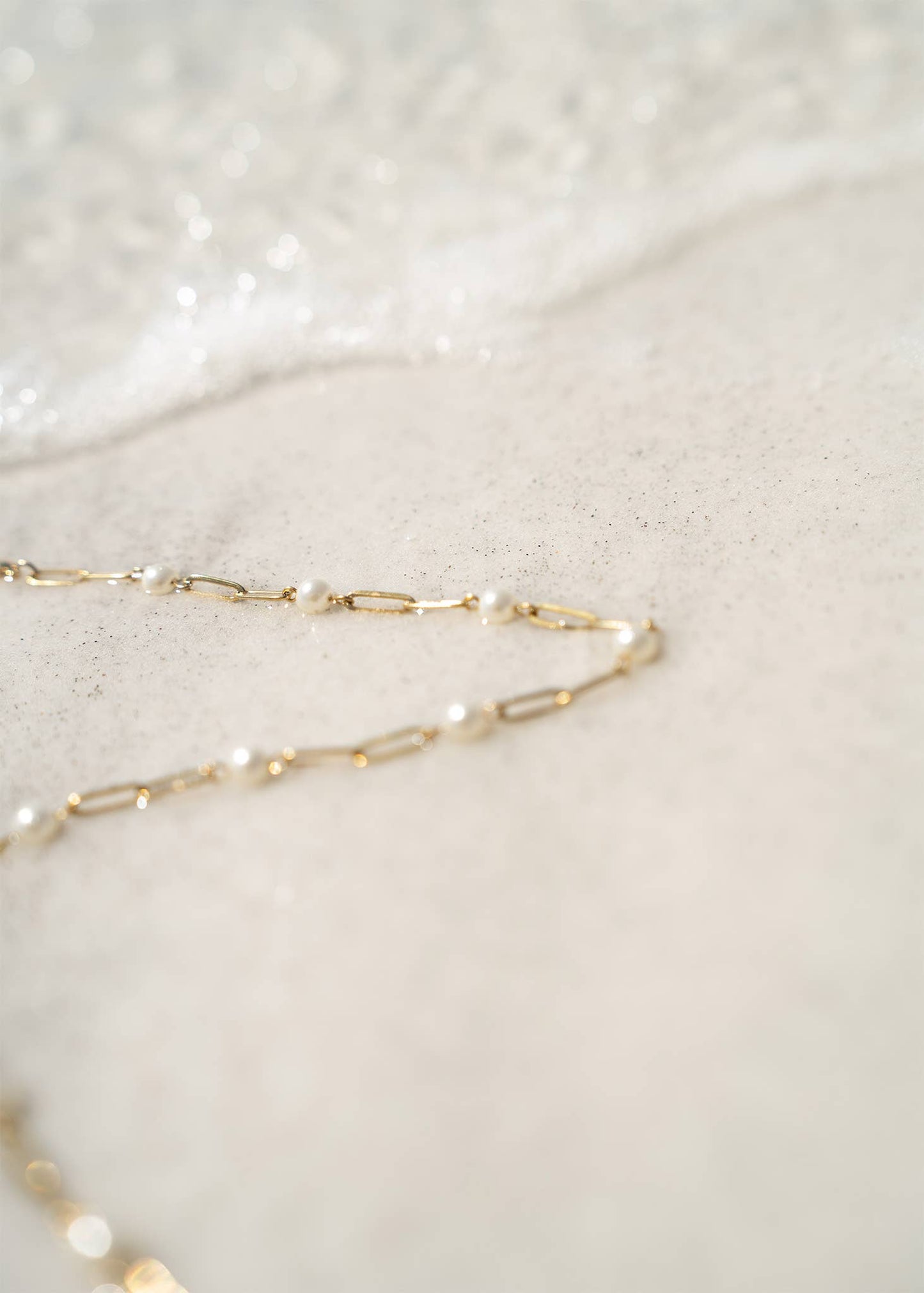 18K Gold PVD Steel Station Pearl Paperclip Chain Necklace
