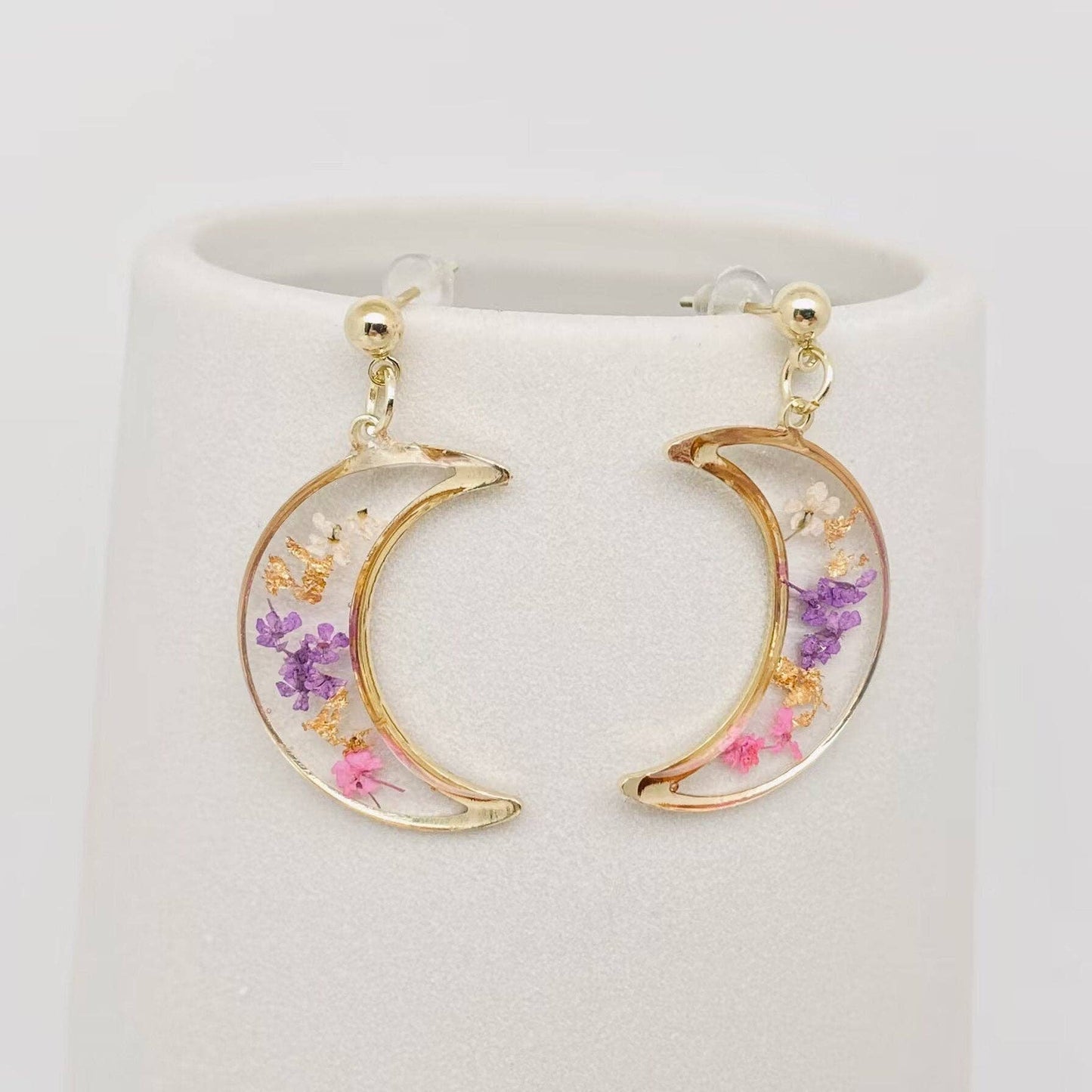 Narcissus Moon Pressed  Dried Flower Post Earrings