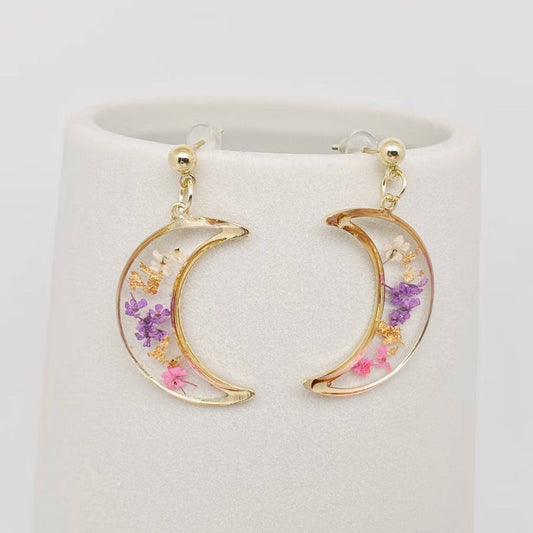 Narcissus Moon Pressed  Dried Flower Post Earrings