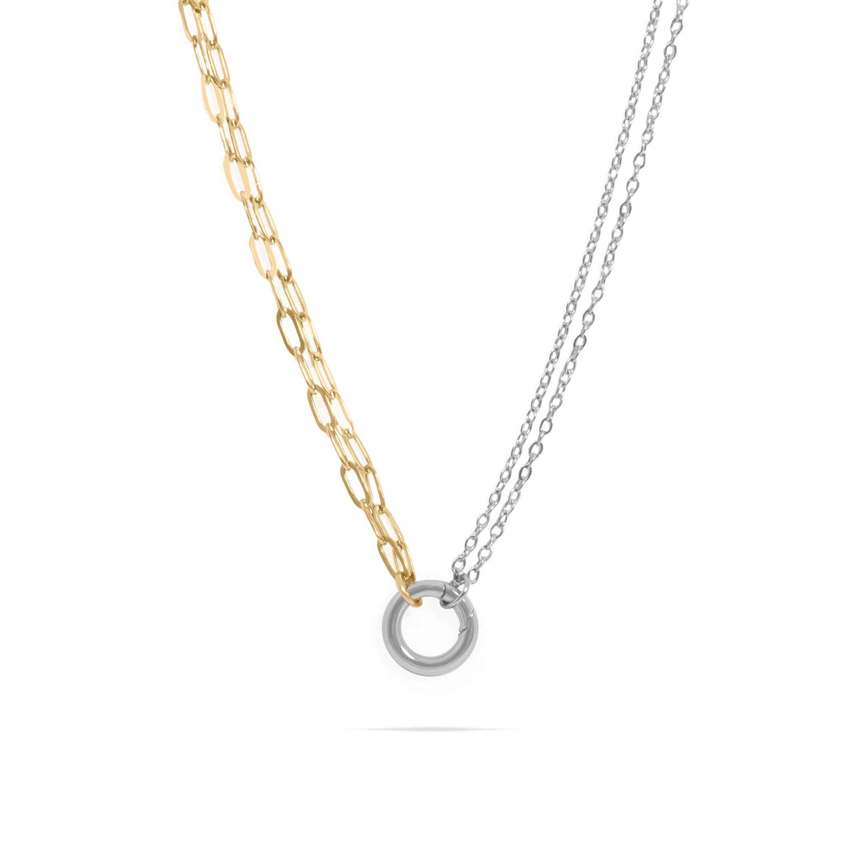 Mixed Metal Double Chain Charm Holder Necklace