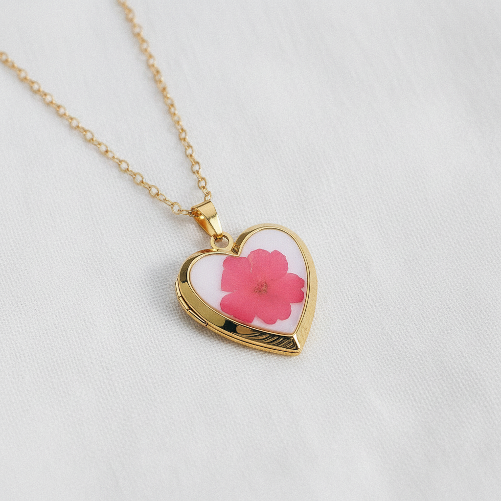 Preserved Floral Heart Locket Necklace