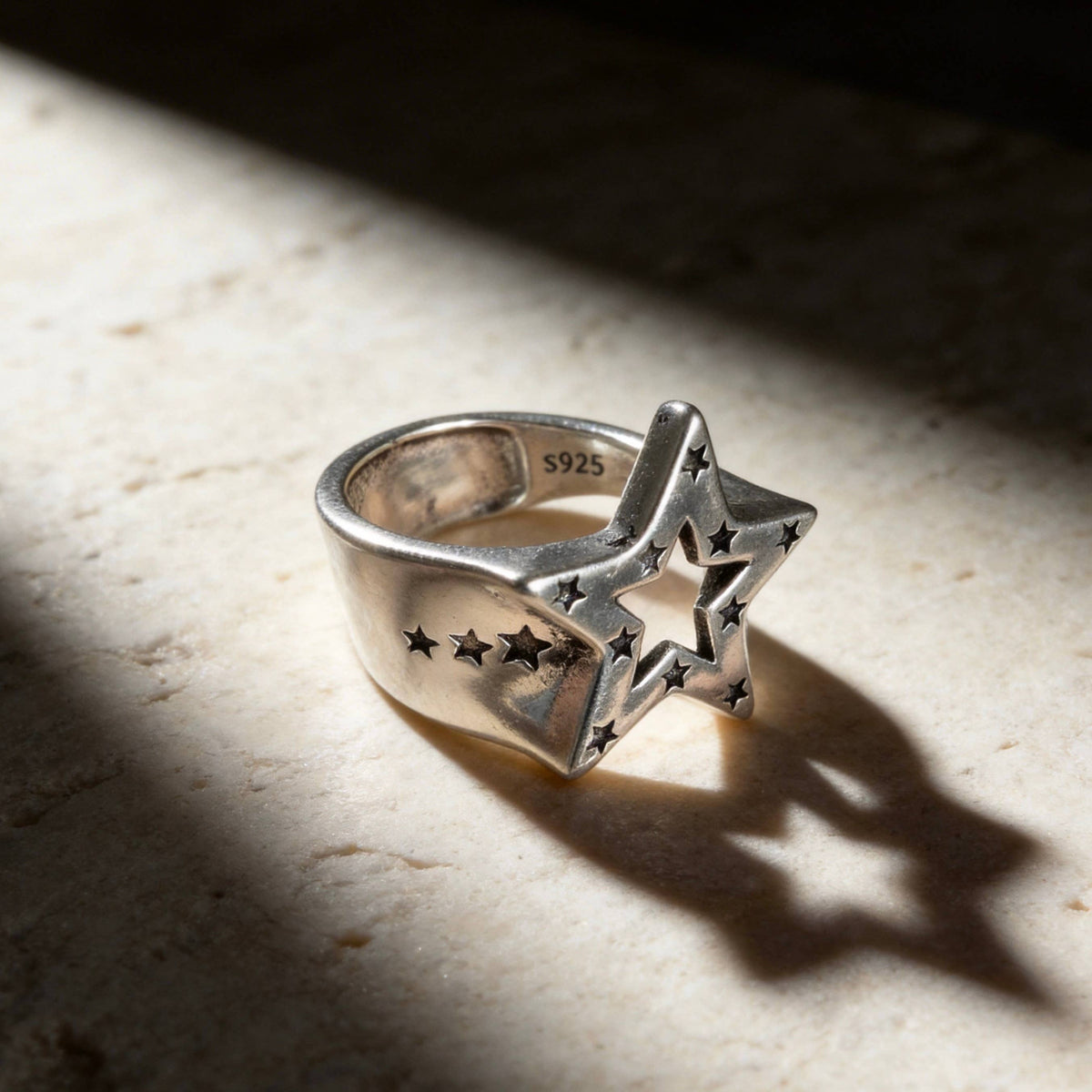 Silver Vintage Star Statement Ring