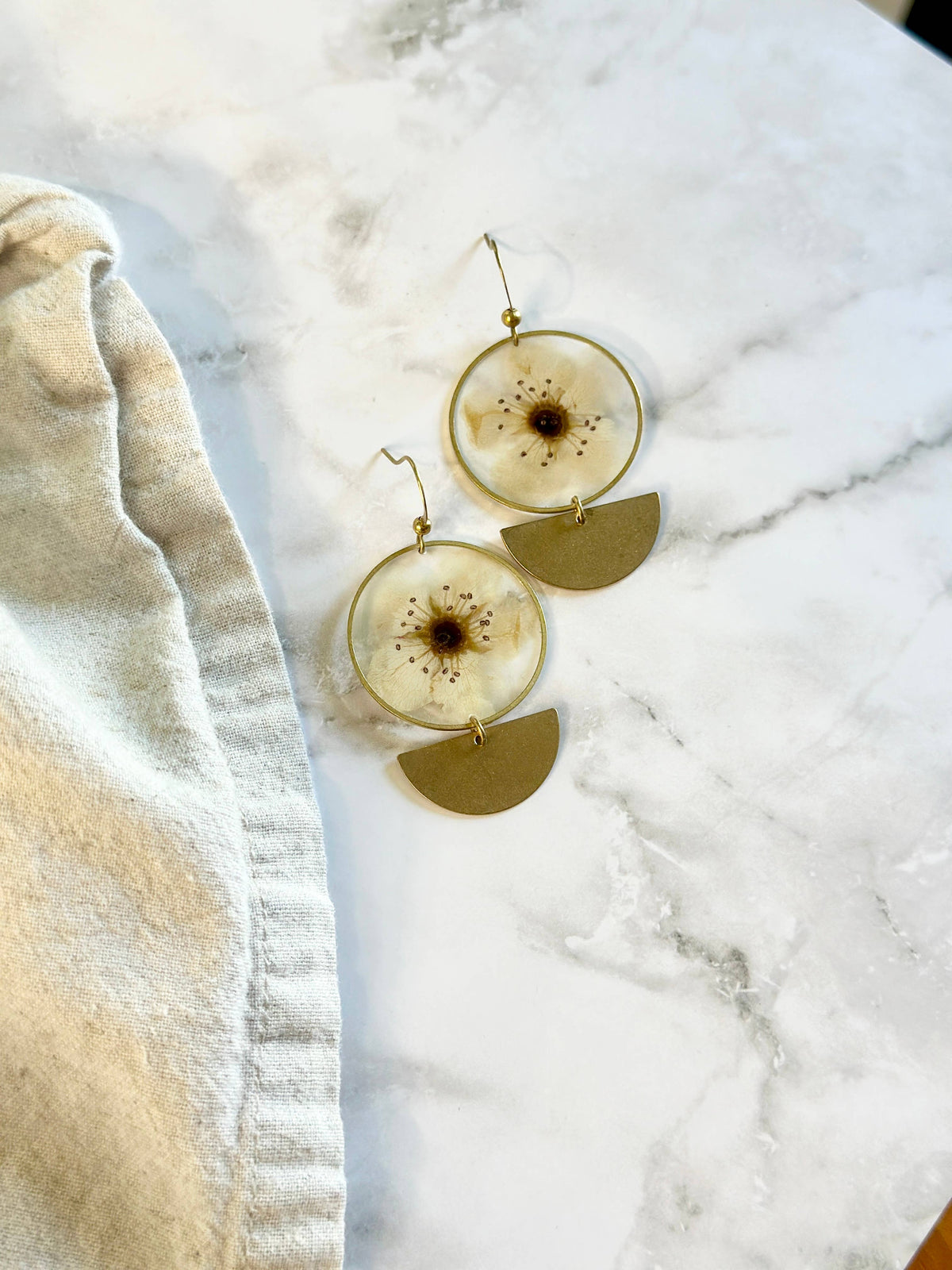 Pressed Pear Blossom Earrings| Brass Jewelry