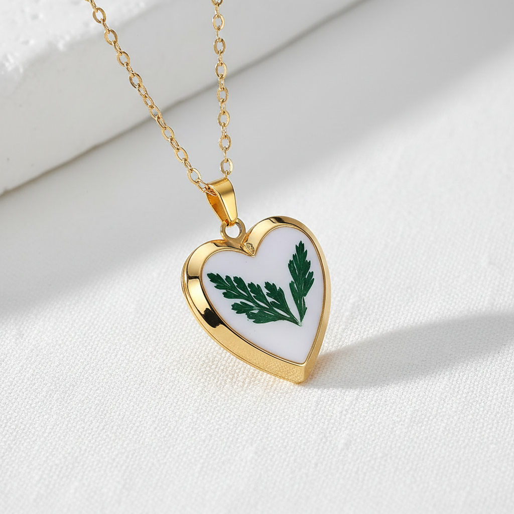 Preserved Floral Heart Locket Necklace