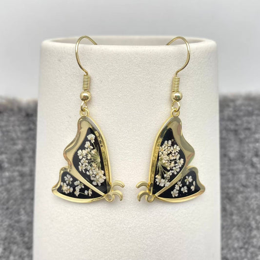 Queen Anne's Lace Black Butterfly Earrings