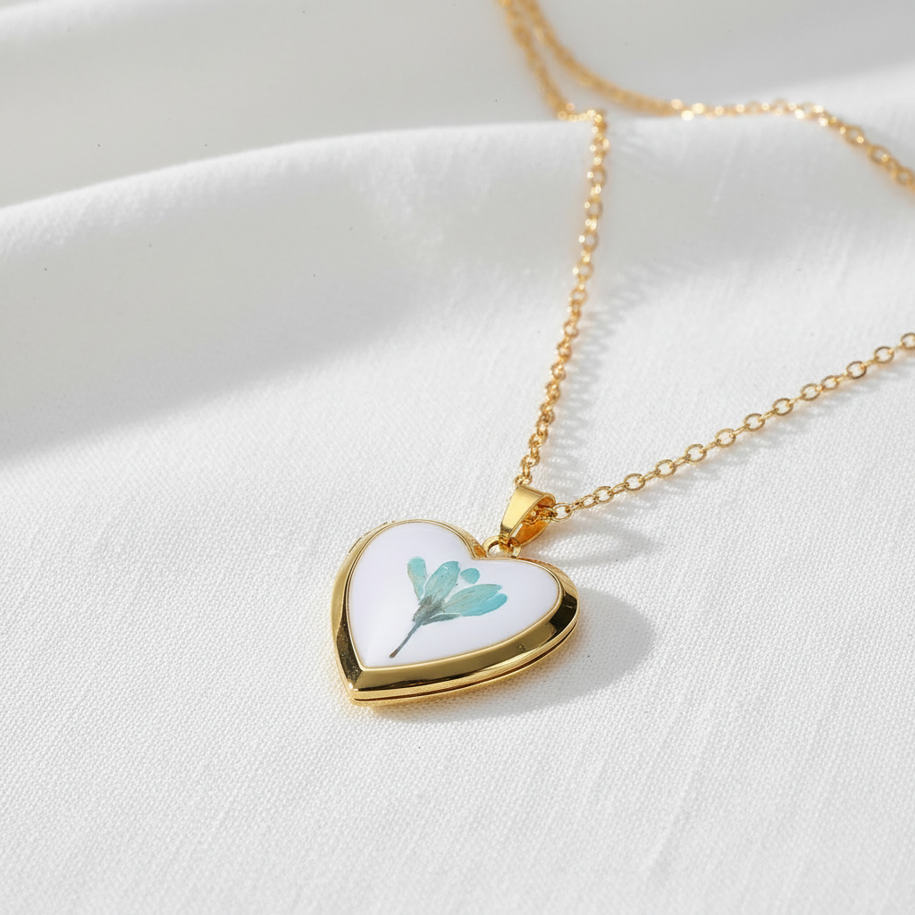 Preserved Floral Heart Locket Necklace