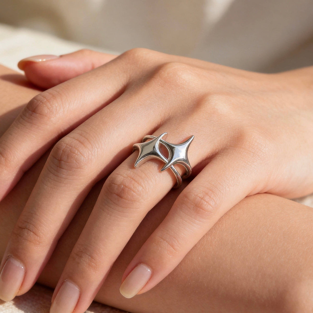 Silver Star Ring Modern Sculptural